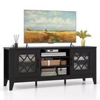Costway TV Stand for TVs up to 65 with 3-Position Adjustable Shelves Tempered Glass Doors Black/Teal Blue
