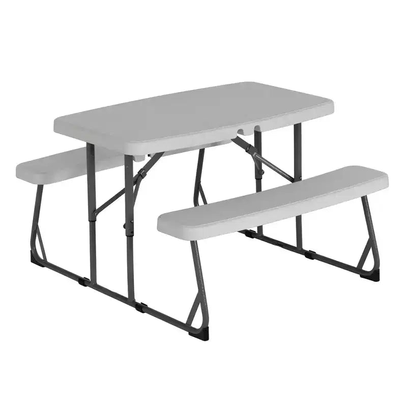 Peakform 37.8 Inch Rectangular Folding Picnic Table, Multipurpose Indoor Outdoor Durable Furniture with Double Bench Seating, White/Black