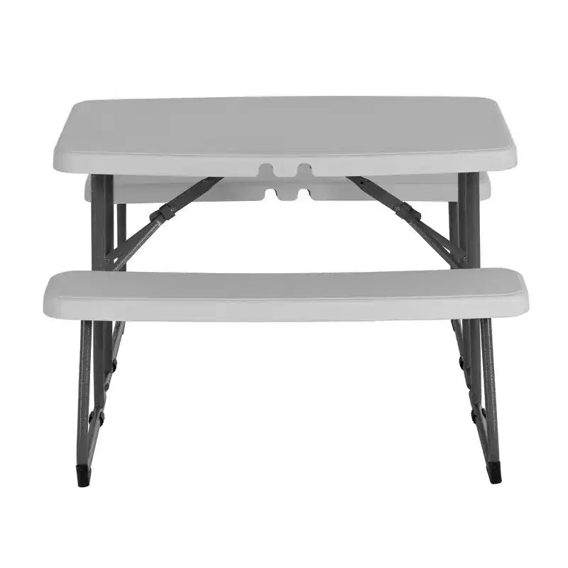Mesa de picnic rectangular plegable de 37.8 pulgadas, muebles duraderos multiusos para interior y exterior con asientos de doble banco, blanco/negro