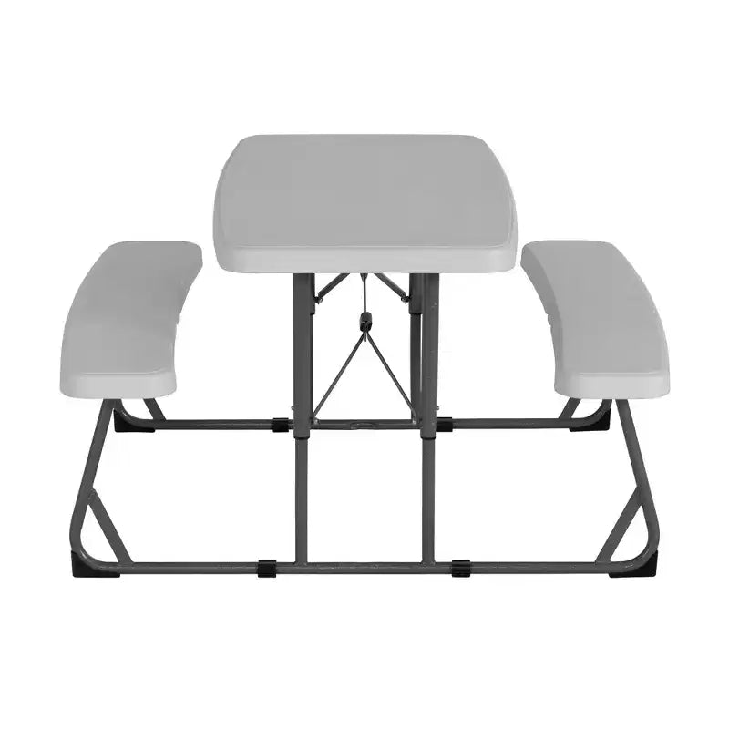 Mesa de picnic rectangular plegable de 37.8 pulgadas, muebles duraderos multiusos para interior y exterior con asientos de doble banco, blanco/negro