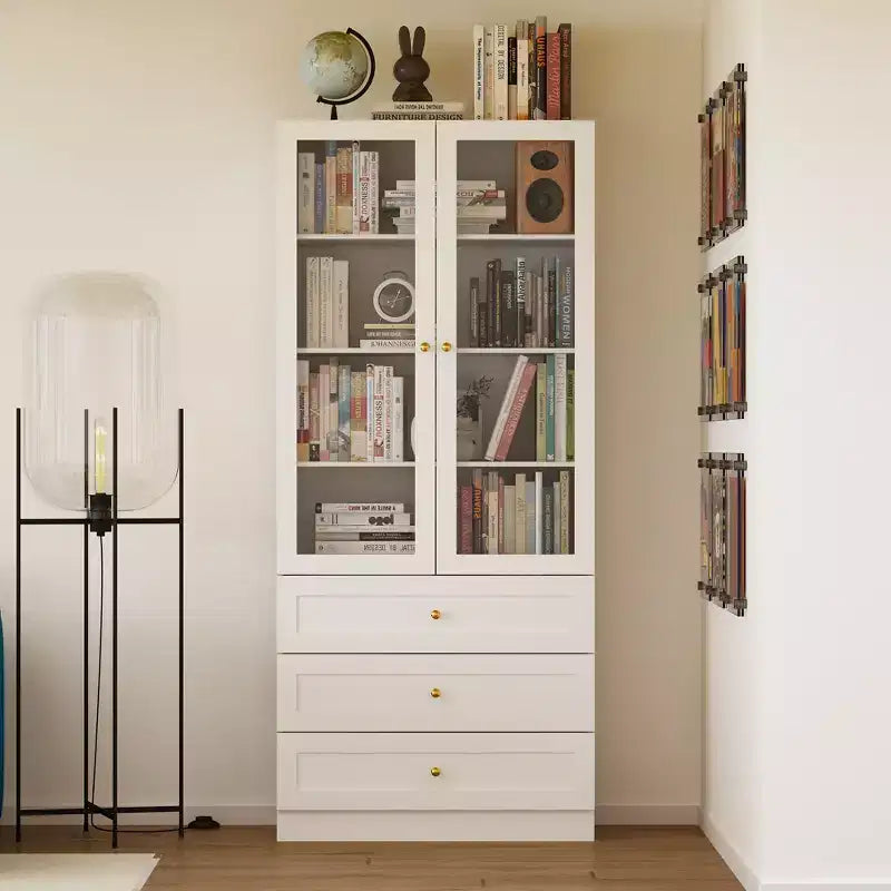 Famapy White Vertical 7-Shelf Combination Bookcase Storage Cabinet