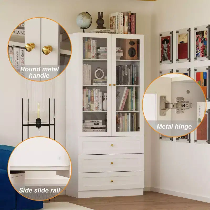 Armario de almacenamiento de combinación con estantería vertical blanca de 7 estantes