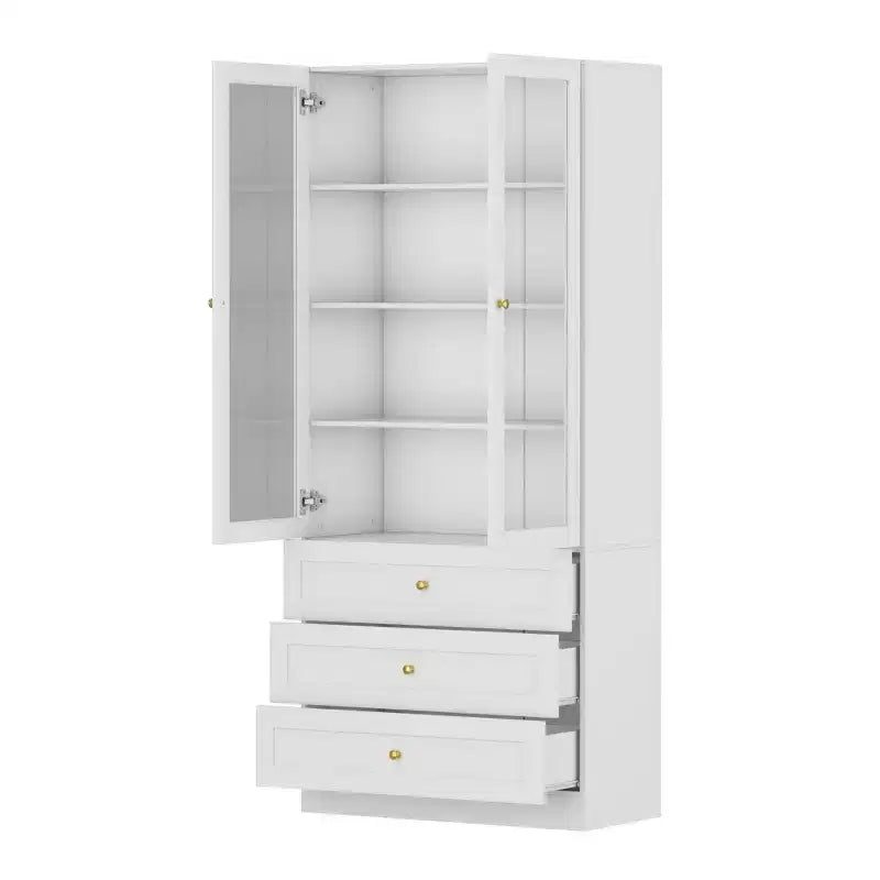 Armario de almacenamiento de combinación con estantería vertical blanca de 7 estantes