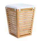 Slatted Natural Bamboo Hamper with Cushioned Lid and Removable Cotton Bag, Natural