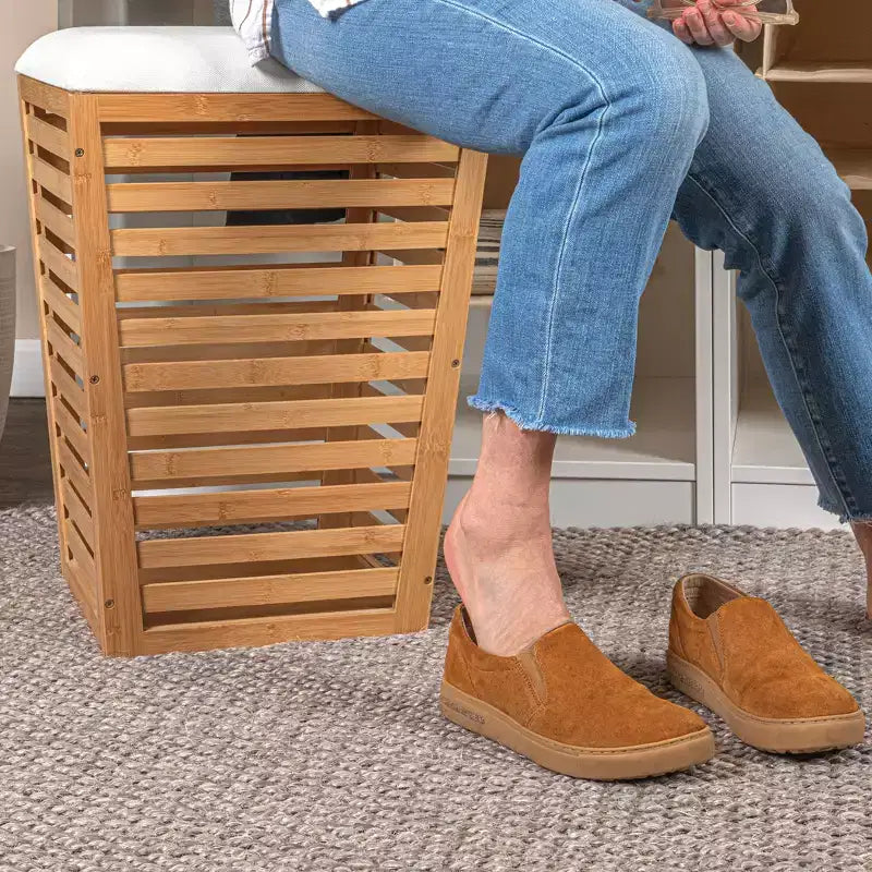 Cesto de Ropa Sucia de Bambú Natural Laminado con Tapa Acolchada y Bolsa de Algodón Removible, Natural