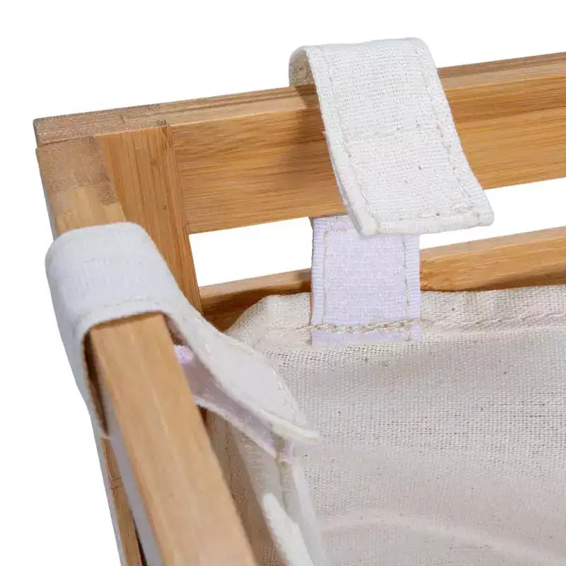 Cesto de Ropa Sucia de Bambú Natural Laminado con Tapa Acolchada y Bolsa de Algodón Removible, Natural