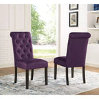 Roundhill Furniture Leviton Solid Wood Tufted Asons Dining Chair, Purple, Set of 2